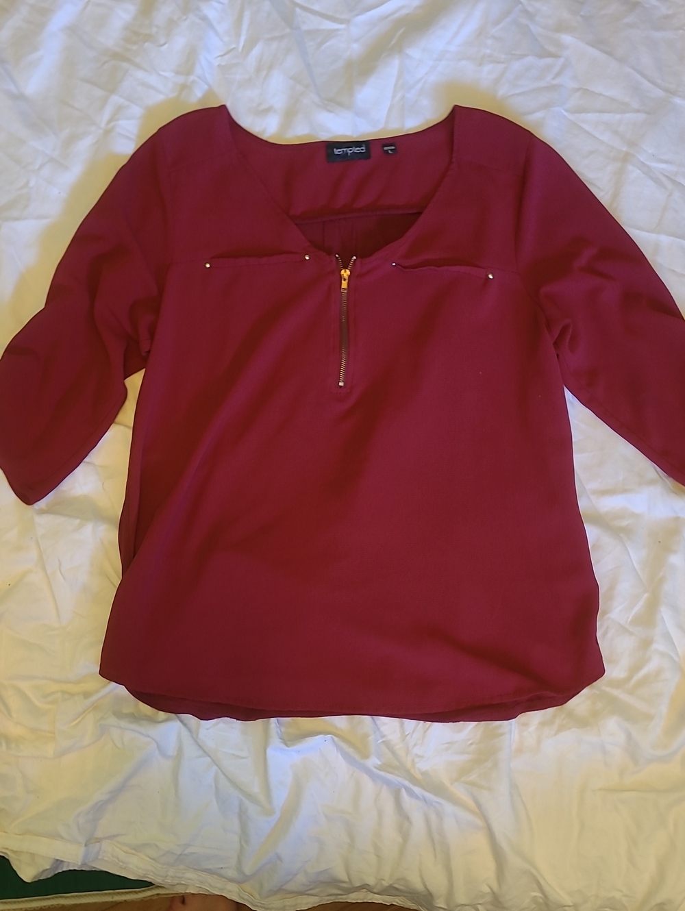 Tempted Deep Wine Zip-Front Blouse